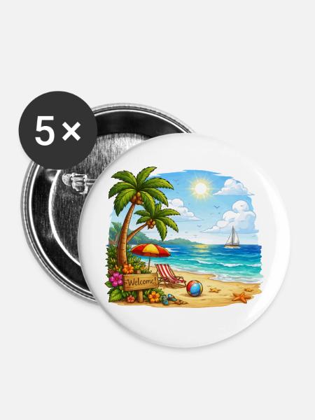 Willkommen am Tropenstrand - Buttons mittel 32 mm (5er Pack) - Weiß