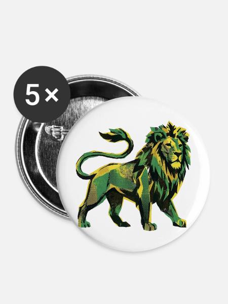 Lion Roots Reggae - Buttons mittel 32 mm (5er Pack) - Weiß
