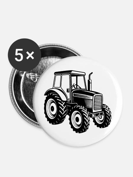 Landwirtschaftlicher Traktor - Buttons mittel 32 mm (5er Pack) - Weiß