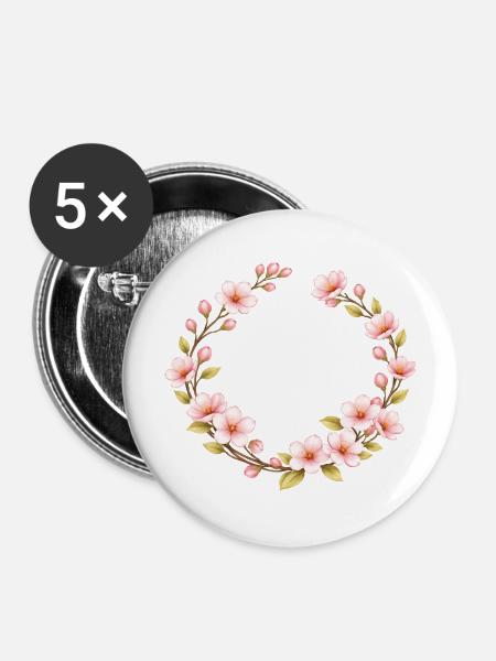Frühlingsmotiv Kirschblüten Rahmen - Buttons mittel 32 mm (5er Pack) - Weiß