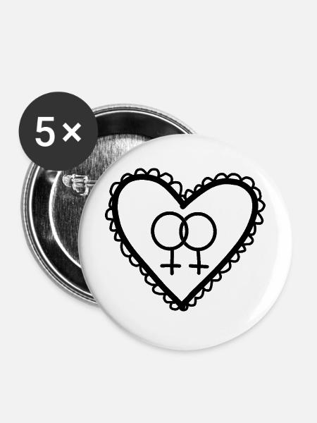 Herz schwarz Lesbisches Liebesherz - Buttons mittel 32 mm (5er Pack) - Weiß