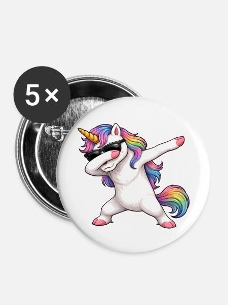 Dabbing Einhorn - Buttons mittel 32 mm (5er Pack) - Weiß