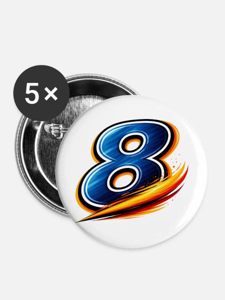 Nummer 8 Fußball Shirt Mittelfeld Allrounder - Buttons mittel 32 mm (5er Pack) - Weiß