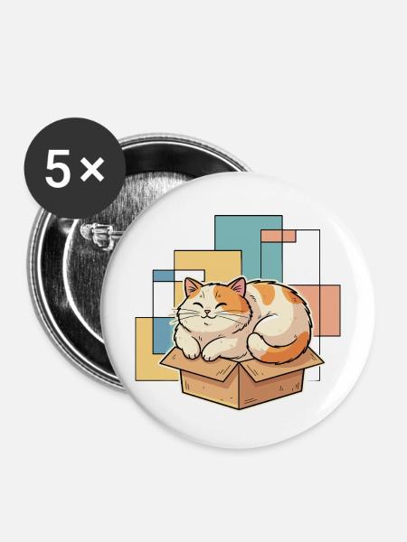 Katzenglück im Karton - Buttons mittel 32 mm (5er Pack) - Weiß