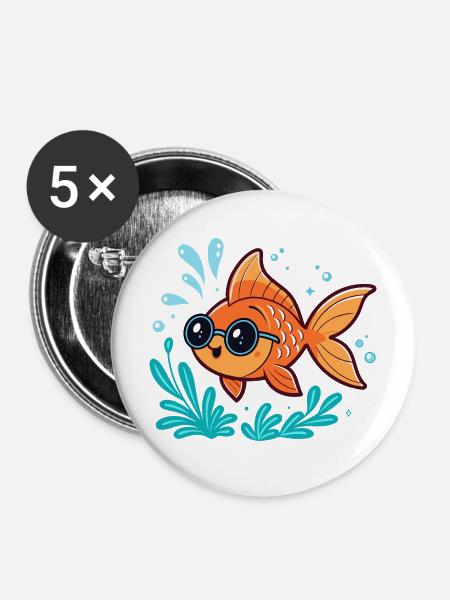 Orange Fish Aquatic Scope - Buttons mittel 32 mm (5er Pack) - Weiß
