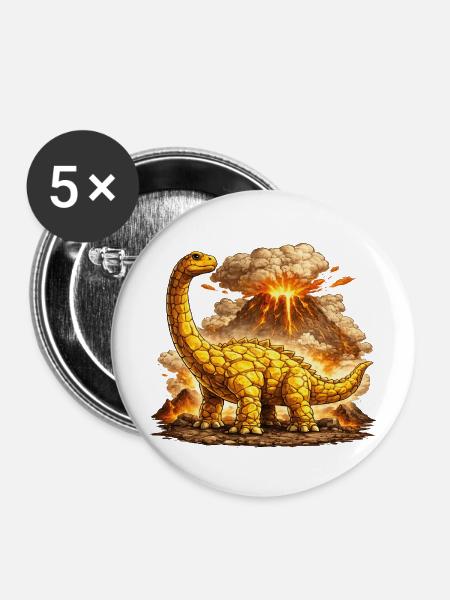 Brontosaurus Vulkaneruption - Buttons mittel 32 mm (5er Pack) - Weiß