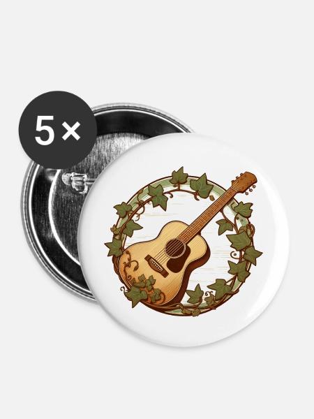 Gitarre im Ivy Circle - Buttons mittel 32 mm (5er Pack) - Weiß