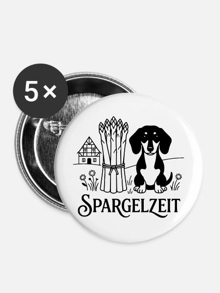 Dackel Spargelessen Spargelzeit - Buttons mittel 32 mm (5er Pack) - Weiß