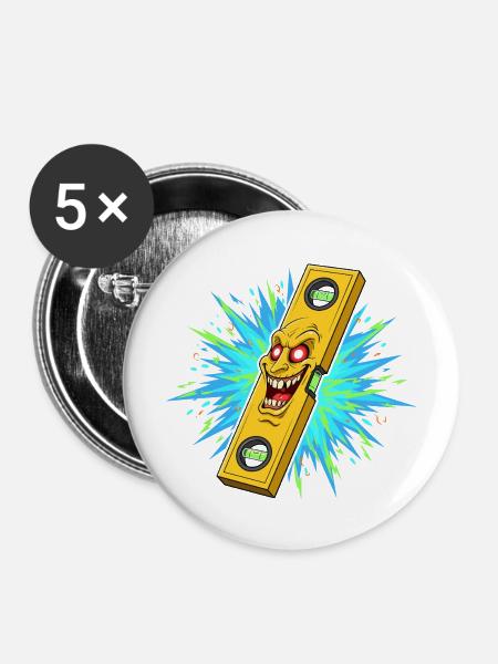 Wütendes Levelwerkzeug mit Explosion - Buttons mittel 32 mm (5er Pack) - Weiß
