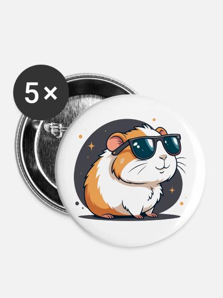 Cooler Hamster mit dunkler Brille - Buttons mittel 32 mm (5er Pack) - Weiß