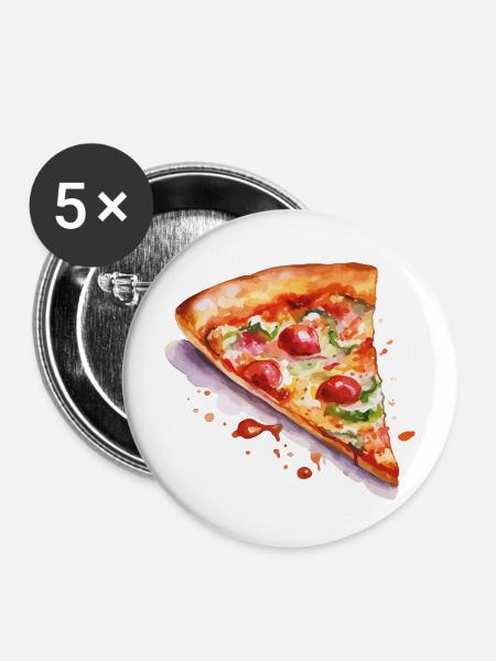 Pizza Aquarell Slice - Buttons mittel 32 mm (5er Pack) - Weiß