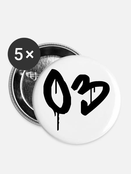 Nummer 03 Urbaner Graffiti-Stil - Buttons mittel 32 mm (5er Pack) - Weiß