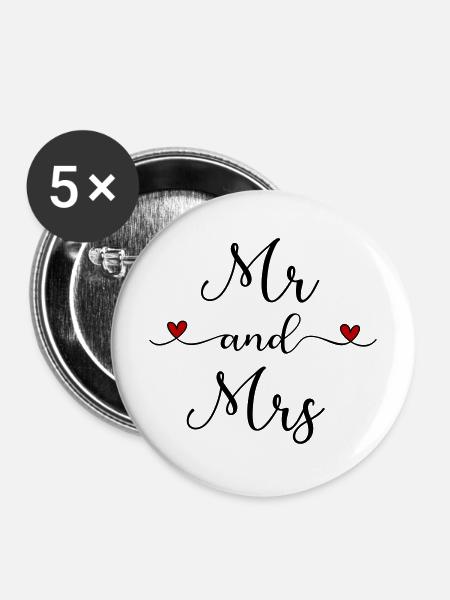Mr and Mrs - Buttons mittel 32 mm (5er Pack) - Weiß