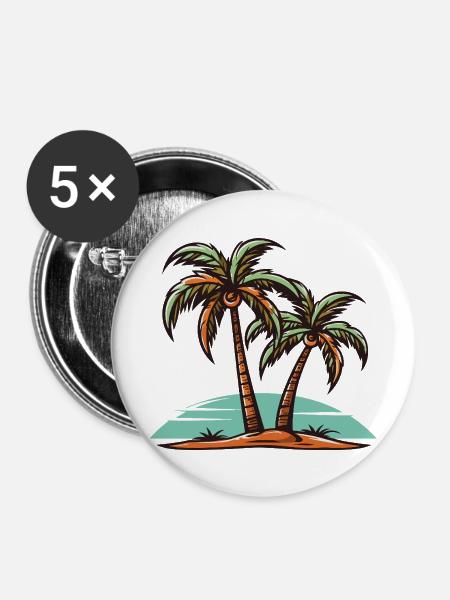 Palmen Insel Urlaub - Buttons mittel 32 mm (5er Pack) - Weiß