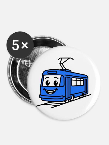 Straßenbahn-Cartoon - Buttons mittel 32 mm (5er Pack) - Weiß