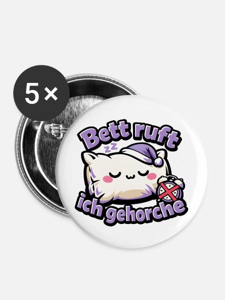 Schlafende Kuschelkatze Bettruf - Buttons mittel 32 mm (5er Pack) - Weiß