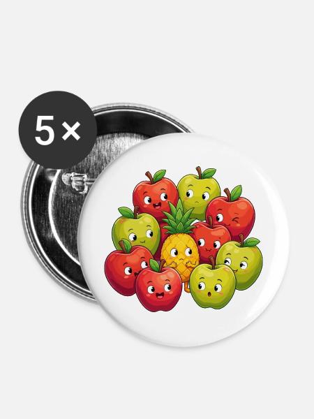 Kunterbunte Fruchtfreunde - Buttons mittel 32 mm (5er Pack) - Weiß