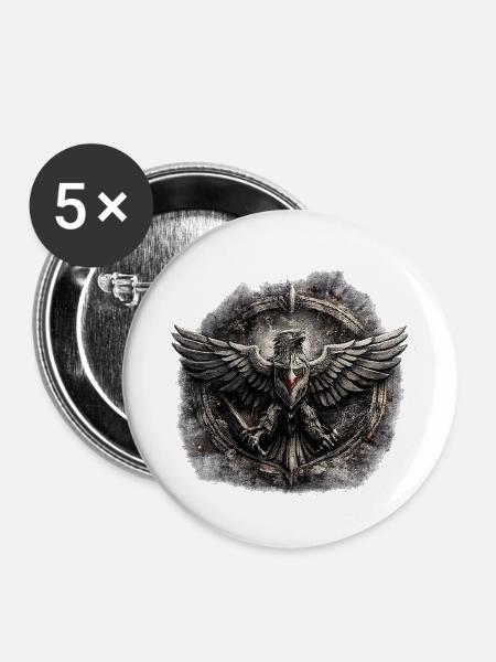 Gothic Adlerwappen mit Flügeln - Buttons mittel 32 mm (5er Pack) - Weiß