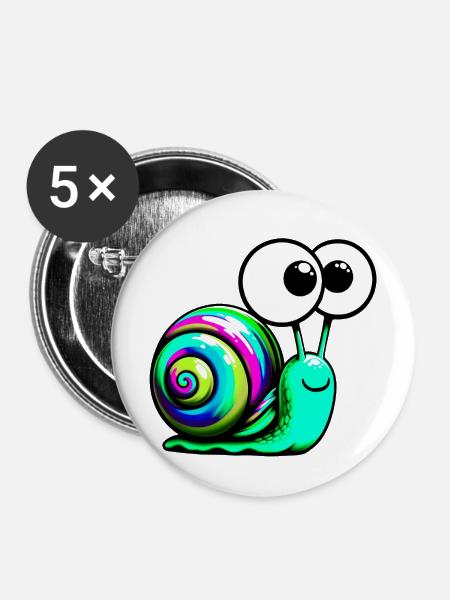 Schnecke - Buttons mittel 32 mm (5er Pack) - Weiß