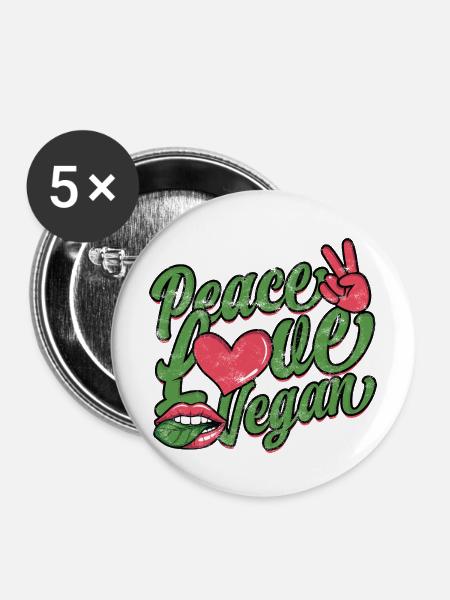 Peace Love veganes Retro-Skript - Buttons mittel 32 mm (5er Pack) - Weiß