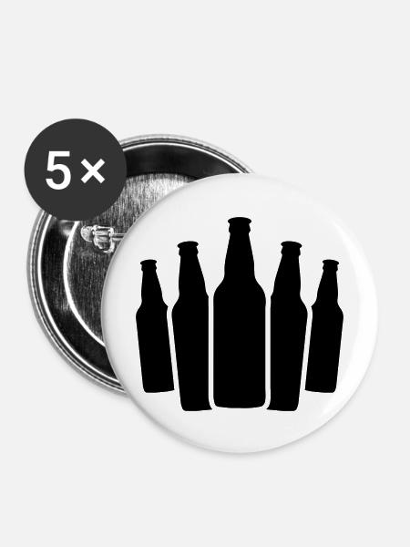 Bierflaschen - Buttons mittel 32 mm (5er Pack) - Weiß