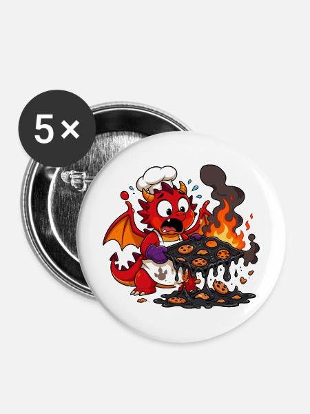 Feuerdrache Koch Kekse brennen - Buttons mittel 32 mm (5er Pack) - Weiß