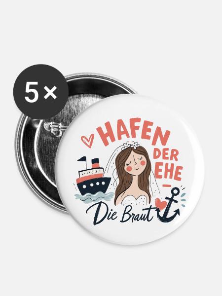 Hafen der Ehe - Die Braut - Buttons mittel 32 mm (5er Pack) - Weiß