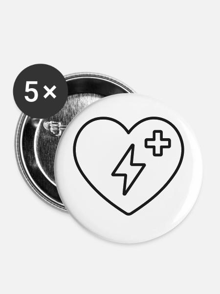 AED Herzpuls Medic Emblem - Buttons mittel 32 mm (5er Pack) - Weiß