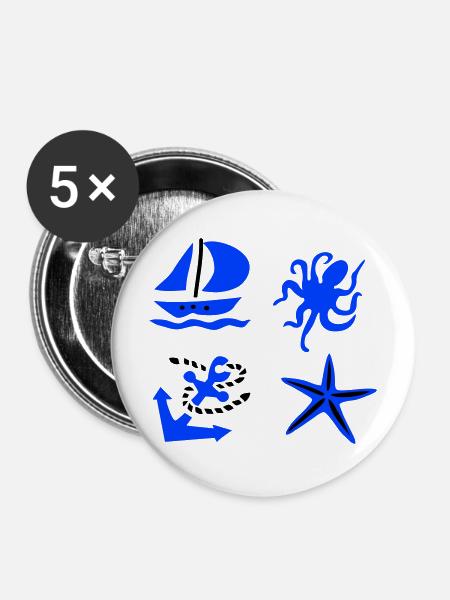 Maritim - Buttons mittel 32 mm (5er Pack) - Weiß