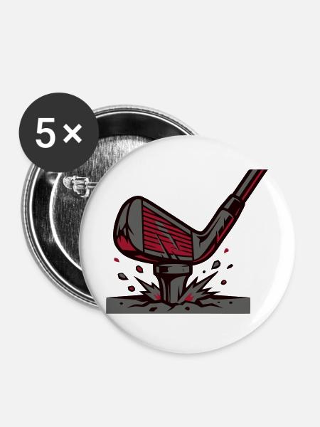 Golfschlaeger Abschlag Grafik - Buttons mittel 32 mm (5er Pack) - Weiß
