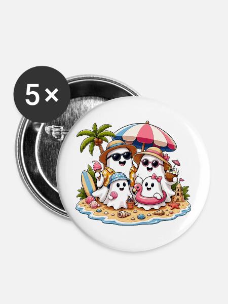 Sommer Geister am Strand - Buttons mittel 32 mm (5er Pack) - Weiß