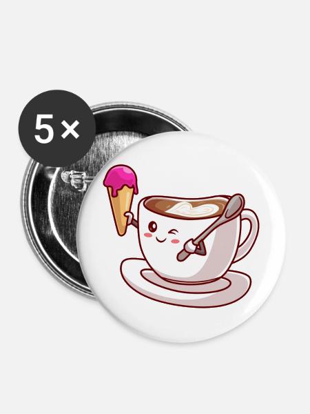 Kawaii-Kaffeekegel-Maskottchen - Buttons mittel 32 mm (5er Pack) - Weiß