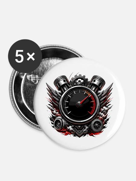 Dynamisches Motor-Tacho Emblem - Buttons mittel 32 mm (5er Pack) - Weiß