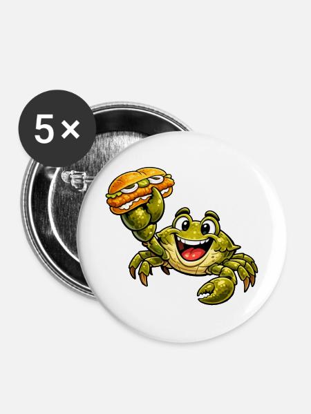 Krebs hat ein Fischbrötchen - Buttons mittel 32 mm (5er Pack) - Weiß