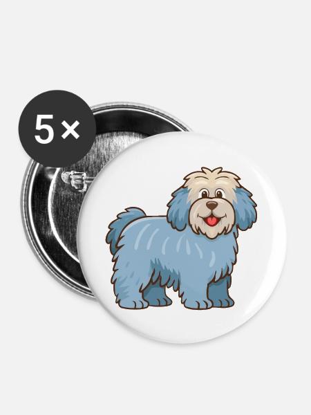 Hellblauer zotteliger Hund (Comic) - Buttons mittel 32 mm (5er Pack) - Weiß