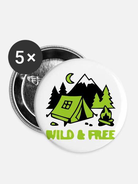 Camping Zelt Natur Grafik - Buttons mittel 32 mm (5er Pack) - Weiß