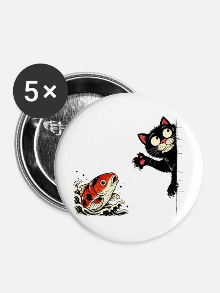 Koi Fische Kois-Karpfen KOI-KATZE Koi - Buttons mittel 32 mm (5er Pack) - Weiß