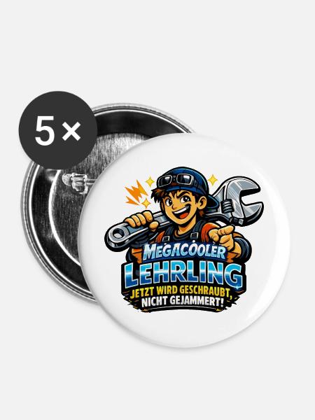 Megacooler Lehrling - Kein Jammern - Buttons mittel 32 mm (5er Pack) - Weiß