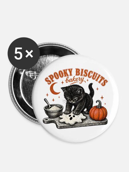 Halloween Katze - Buttons mittel 32 mm (5er Pack) - Weiß