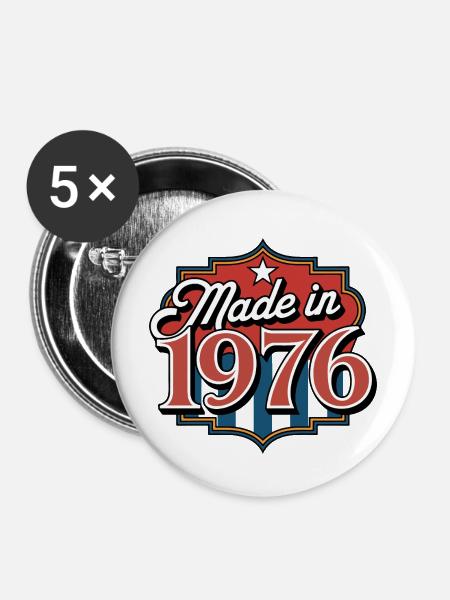 Baujahr 1976 - Buttons mittel 32 mm (5er Pack) - Weiß