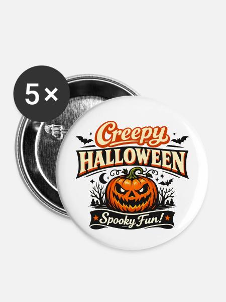 Creepy Halloween Kürbis-Logo - Buttons mittel 32 mm (5er Pack) - Weiß