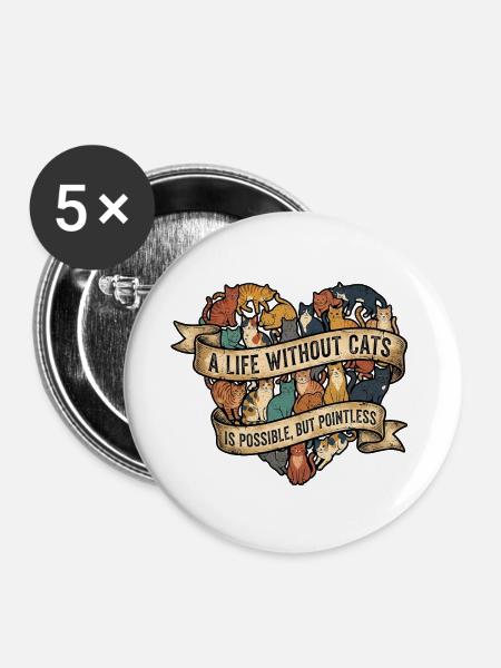 Katzenmama Katzen - Buttons mittel 32 mm (5er Pack) - Weiß