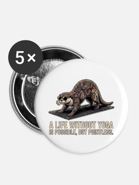 Yoga Tattoo Otter - Buttons mittel 32 mm (5er Pack) - Weiß