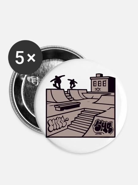 Skatepark Rampe Illustration - Buttons mittel 32 mm (5er Pack) - Weiß