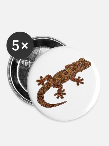 Gecko_braun - Buttons mittel 32 mm (5er Pack) - Weiß