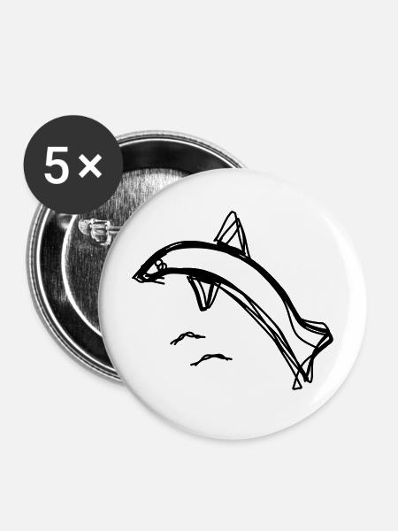 Delfin handgezeichnet - Buttons mittel 32 mm (5er Pack) - Weiß