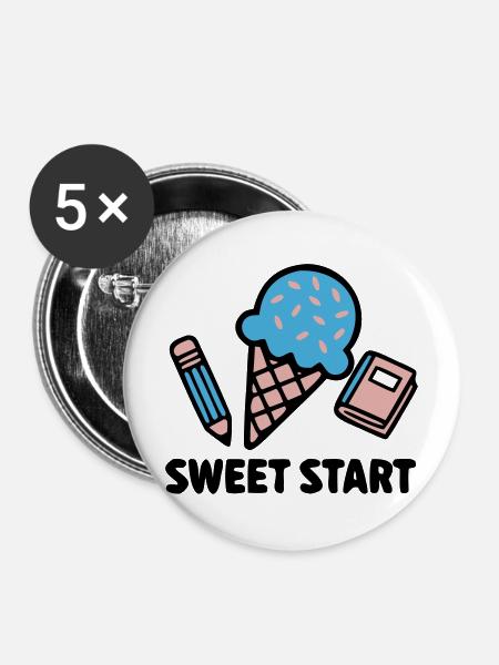 Sweet Start Einschulung Logo - Buttons mittel 32 mm (5er Pack) - Weiß