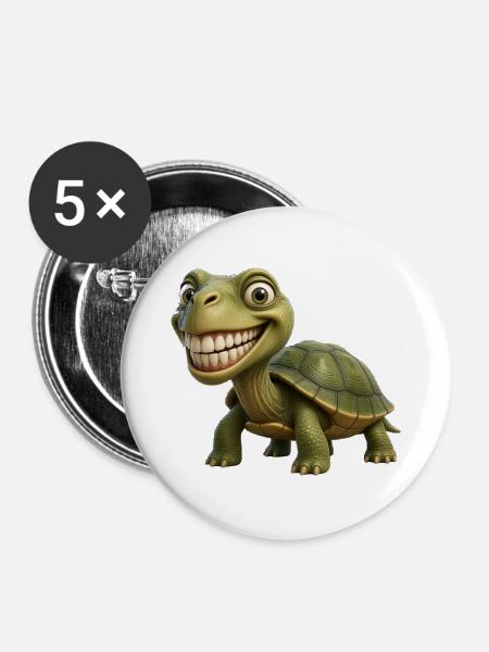 Funny Smile Turtle – Happy Shell - Buttons mittel 32 mm (5er Pack) - Weiß
