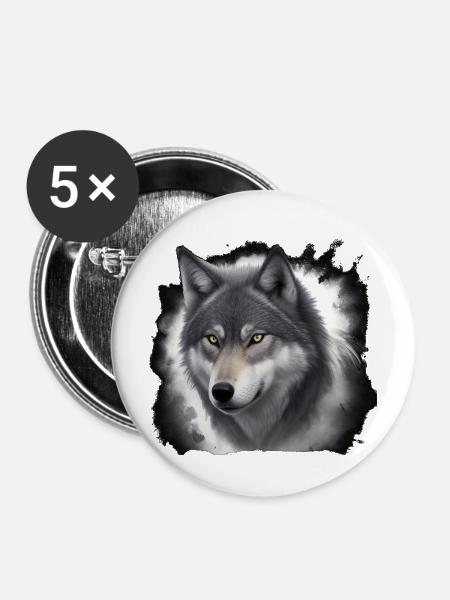 Wolfportrait mit Nebelschwaden - Buttons mittel 32 mm (5er Pack) - Weiß