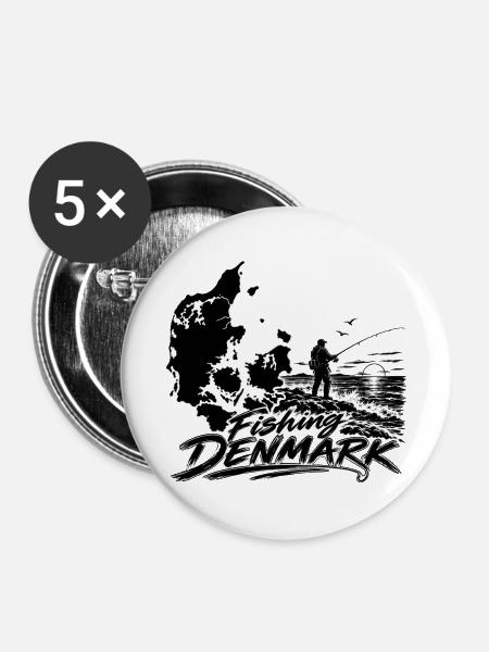 Angeln in Dänemark - Buttons mittel 32 mm (5er Pack) - Weiß